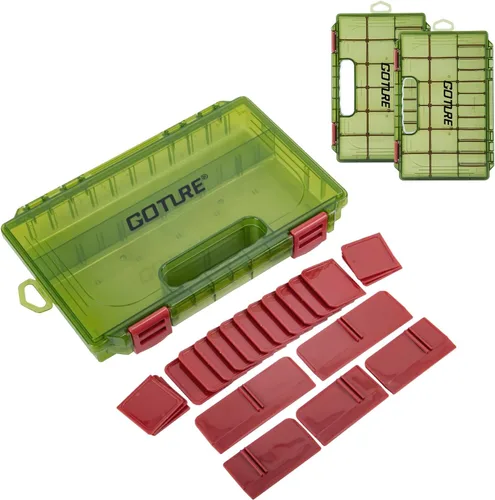 Miniatura 17 de Goture Organizador de caja de aparejos de pesca, caja organizadora de pesca transparente con regla de medición, divisores ajustables, pestillos C