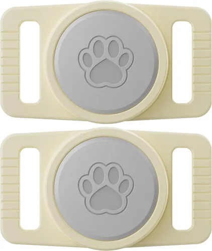 GOCII for Airtag Dog Collar Holder 2 Pack,Waterproof Dog Collar Holder for Apple AirTag(Gen 1 & 2),Silicone Air Tags Case for Dog Collars(Beige &