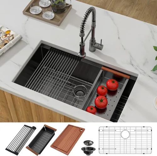 Miniatura 10 de Fregadero de cocina empotrado 30 - Fregadero empotrado de 30"x19" de acero inoxidable calibre 16 de un solo tazón debajo de la encimera