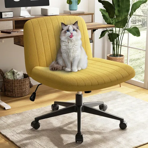 Miniatura 17 de SUNLEI Silla de oficina con patas cruzadas con ruedas, silla ancha sin brazos para escritorio de tocador, sillas cómodas cruzadas con respaldo
