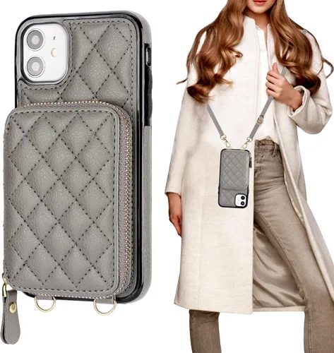Miniatura 9 de Bocasal Funda tipo cartera cruzada para iPhone 11, con bloqueo RFID, de piel sintética, con cremallera, funda tipo cartera con función atril y Negro
