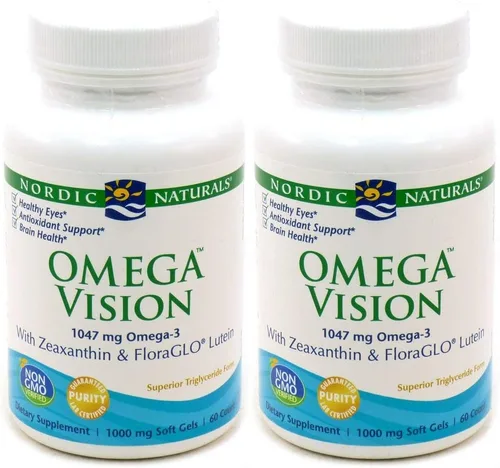 Nordic Naturals Omega Vision, Limón, 60 geles blandos, paquete de 2-1460 mg de omega-3 + luteína y zeaxantina FloraGLO - Salud ocular, salud