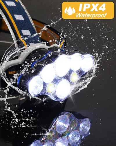 Miniatura 4 de Linterna frontal recargable, linterna frontal LED de 8 LED 18000 lúmenes 8 modos con luces blancas y rojas cable USB, lámpara de cabeza impermeable
