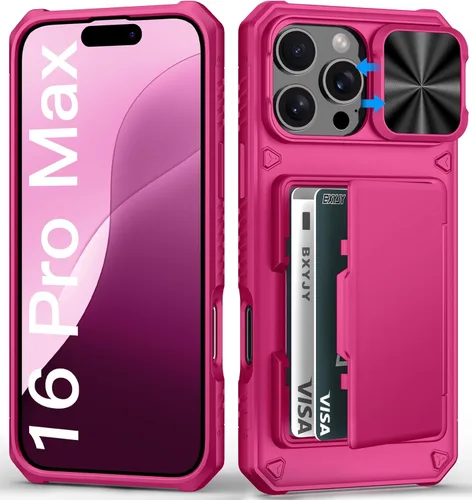 Miniatura 53 de BXYJY Funda tipo cartera para iPhone 15 Pro con tarjetero (4-5 tarjetas) y cubierta deslizante para cámara y soporte, protección contra caídas