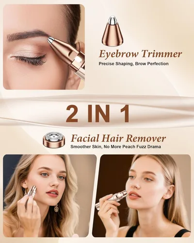 Miniatura 2 de Depiladora y Recortador de Cejas para Mujeres: Afeitadora Facial Recargable 2 en 1 y Navaja para Cejas - Dispositivo Eléctrico Indoloro para Depilar