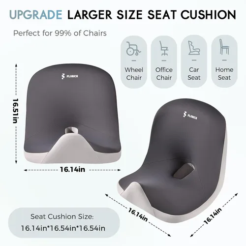Miniatura 4 de Cojín de asiento de automóvil y almohada de apoyo lumbar, cojín de asiento de espuma viscoelástica más grande, cojín ergonómico en forma de L