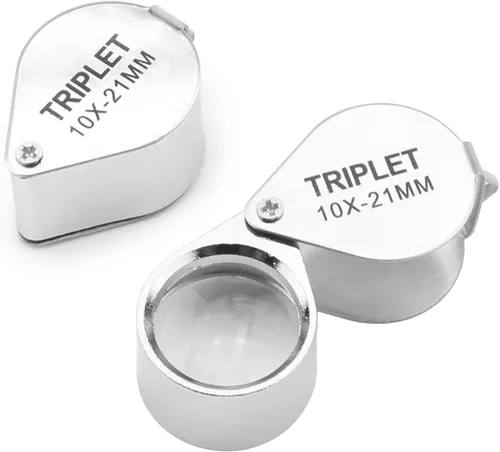 Othmro 2 lupas Jewelers de 10 unidades, diámetro de 0.83 pulgadas, lupa de joyería iluminada de metal, lupa plegable de bolsillo, mini microscopio,