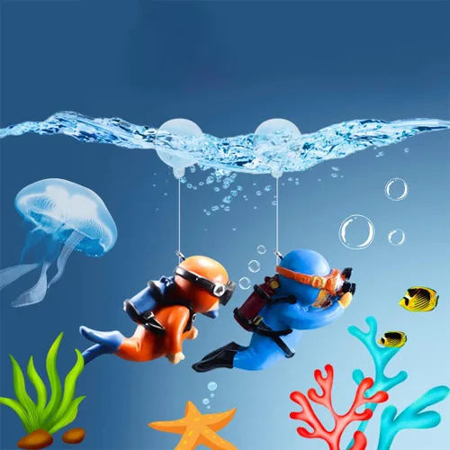 Miniatura 2 de Paquete de 2 decoraciones de pecera, lindos adornos de acuario de buceador, juguete de decoración con divertido dispositivo flotante, accesorios