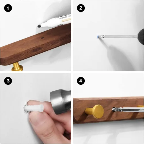Miniatura 3 de Perchero montado en la pared, perchero colgante de entrada, riel para abrigos de metal y madera con 3 ganchos rústicos para abrigo, bufanda, bolsa