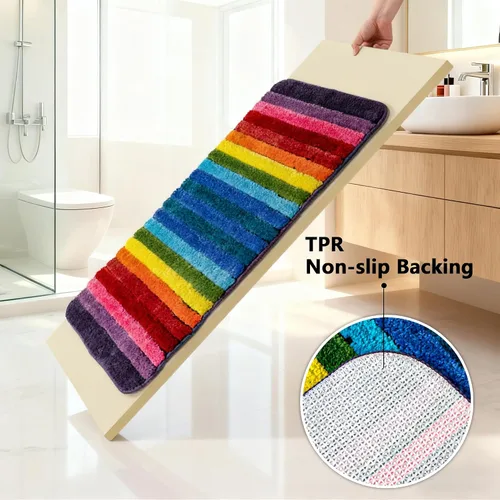 Miniatura 4 de NIENLCIP Alfombras de Baño Arcoíris Coloridas de Microfibra, Tapete de Baño Antideslizante de Felpa, Alfombras de Piso Absorbentes de Agua, Tapete