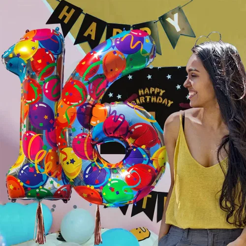 Miniatura 6 de Globos del número 0, globos arcoíris cero para decoraciones de cumpleaños de 10, 40 pulgadas, globos de neón grandes números 20, globos iridiscentes