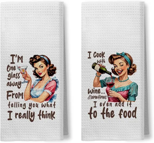 Miniatura 20 de Toallas de Cocina Divertidas "I'm Fine", Toallas Decorativas de Cocina y Té Estilo Ama de Casa Retro de los 50s, Toallas de Mano de Humor Sarcástico