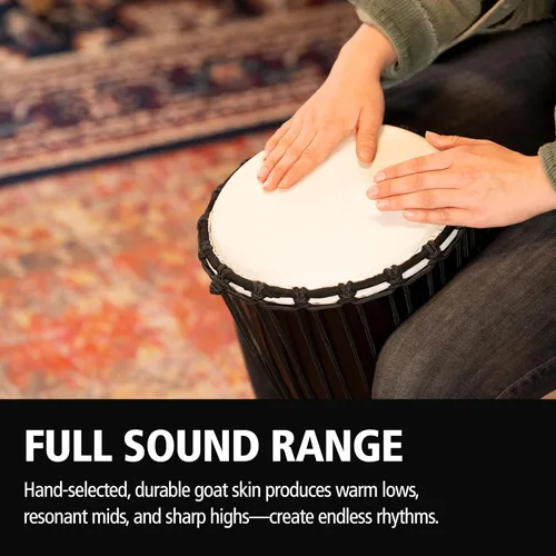 Miniatura 4 de Djembe de mano, tambor circular, tallado en caoba, Serie Headliner — NO FABRICADO EN CHINA — Cuerdas de tejido de Mali africano, GARANTÍA DE 2 AÑOS