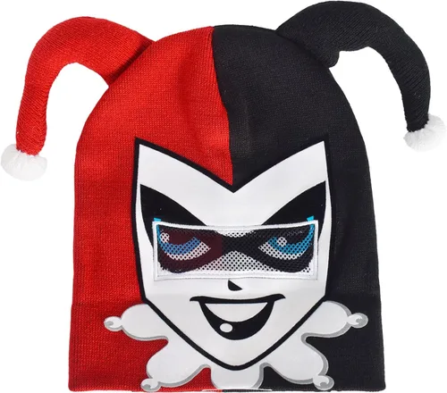 Miniatura 2 de DC Comics Harley Quinn - Gorro de punto de invierno enrollable, rojo, talla única, Rojo