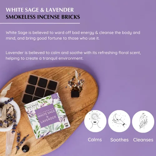 Miniatura 4 de Aromafume - Ladrillos de incienso de salvia blanca y lavanda con quemador exótico arcoíris Ladrillos de 2 x 9 Incienso de salvia para limpiar