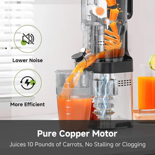 Miniatura 3 de Exprimidor de prensa en frío con autoalimentación extra de 5.2 pulgadas para verduras y frutas enteras, extractor de jugo con barrena grande