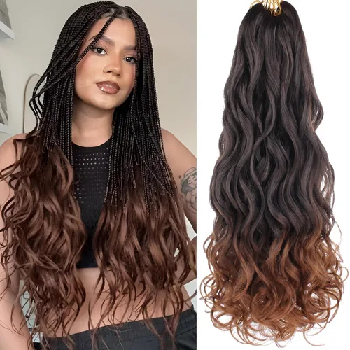 Miniatura 23 de COOKOO 9 paquetes de cabello rizado francés trenzado de 18 pulgadas, suave y flexible, cabello trenzado de alta calidad, rizos franceses, extensión