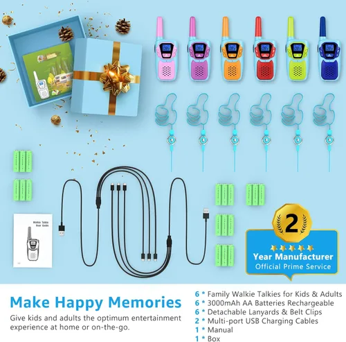 Miniatura 7 de Topsung Walkie Talkies for Kids Long Range Walkie-Talkie for Adults Rechargeable 6 Pack with Lanyard NOAA USB, Family Pink 2 Way Radio Toys for 3-12