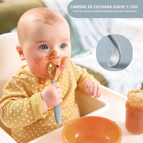 Miniatura 3 de Cucharas de silicona para alimentación de bebé, cucharas de bebé para primera etapa, cucharas de bebé para bebés, punta suave fácil para las encías