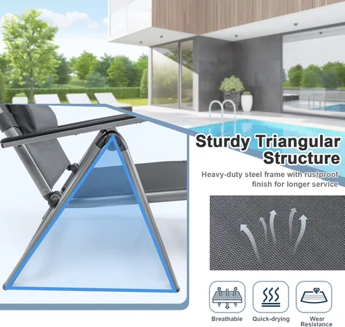 Miniatura 7 de HAPPYGRILL Sillón de aluminio para patio con respaldo ajustable de 8 posiciones, reposapiés de 2 posiciones, cómodo reposacabezas, silla reclinable