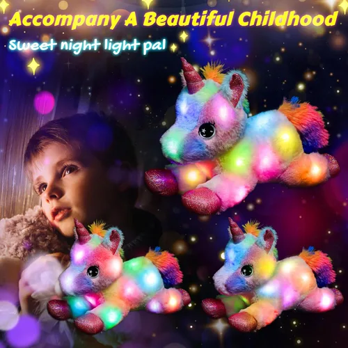 Miniatura 3 de Easfan Animal de peluche con luces LED de unicornio con luces nocturnas coloridas que brillan en la oscuridad, festival de cumpleaños para niños