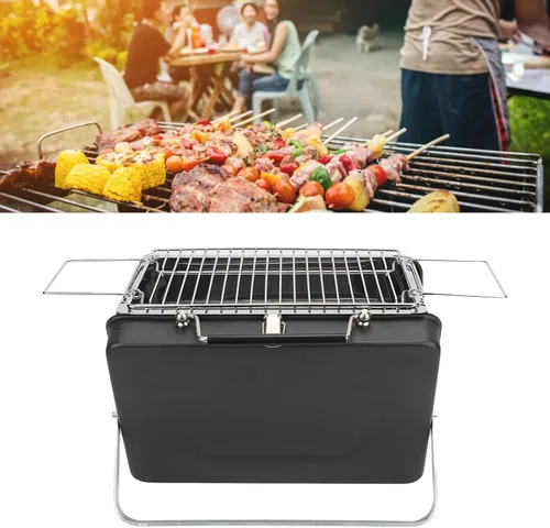 Miniatura 8 de Alomejor Parrilla portátil de carbón para barbacoa, portátil, portátil, portátil, parrilla, malla de alambre, herramientas para acampar al aire