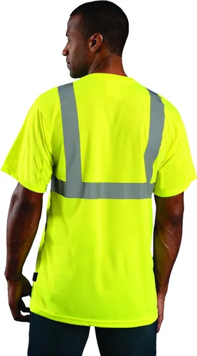 Miniatura 2 de OccuNomix LUX-SSETP2B-YS Camiseta clásica estándar de manga corta con textura ojo de pájaro absorbente con bolsillo, clase 2, 100% poliéster ANSI