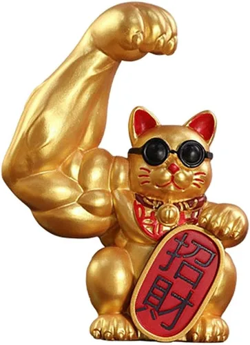Miniatura 10 de Fenteer Muscle Arm Lucky Fortune Cat Figurine Esculturas Cabeza Abrir vigorosamente Tienda de regalos Esculturas Fortuna Riqueza Acogedora Gato