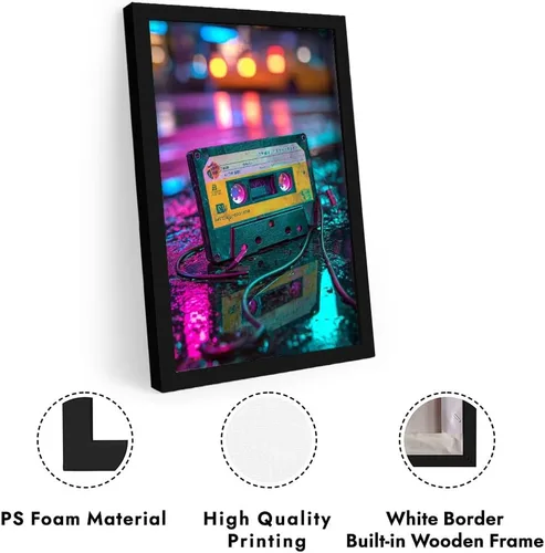 Miniatura 7 de Cinta de casete de audio retro y arte en lienzo de Walkman, fotografía de neón de la nostalgia musical de los años 80, decoración de pared