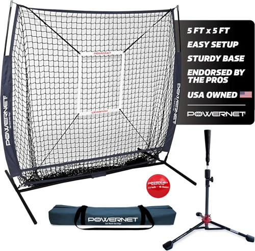 Miniatura 7 de PowerNet Baseball Net Bundle, 5x5 Travel Net With Softball Accessories for Hitting, Pitching, Training Equipment, Weighted Ball, Tee