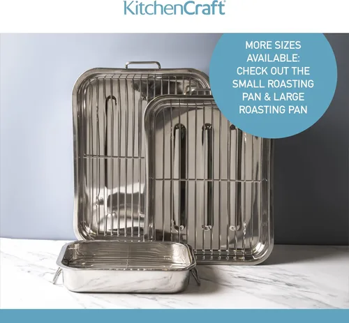Miniatura 8 de KitchenCraft Recipiente para asar con estante, acero inoxidable, grande, 16.9 x 12.2 in, color plateado
