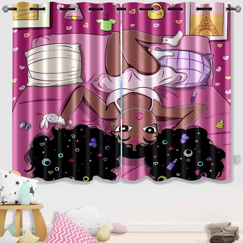 Miniatura 23 de Cortinas de Gato - Lindas Cortinas Opacas de Gato para Habitación de Niños Decoración Kawaii para Dormitorio de Niñas, 2 Paneles, 82 x 63 pulgadas
