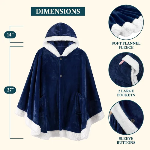 Miniatura 3 de PAVILIA Manta Vestible para Mujeres Adultas, Acogedora Manta Poncho Capa de Vellón de Felpa con Capucha, Chal Súper Suave, Manta Envolvente Angel
