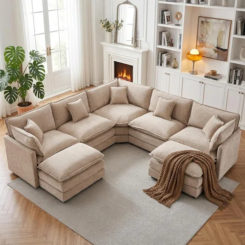 Miniatura 17 de Sofá modular modular con otomano: sofá moderno en forma de L de 76.7 pulgadas, cómodo sofá biplaza, sofá de 3 plazas de felpilla con almohada