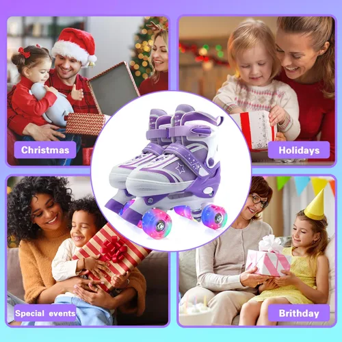 Miniatura 6 de Kids Roller Skates for Boys Girls, 4 Size Adjustable Kids Rollerskates with Light Up Wheels Roller Skates for Boys Girls Ages 5-8 8-12 2-Púrpura