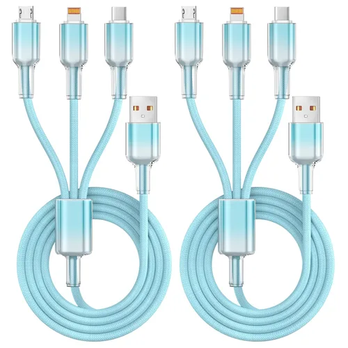 Miniatura 38 de Cable de carga múltiple (paquete de 2 cables de 4 pies) 3 en 1 para múltiples dispositivos, cable de carga universal trenzado de nailon para Negro