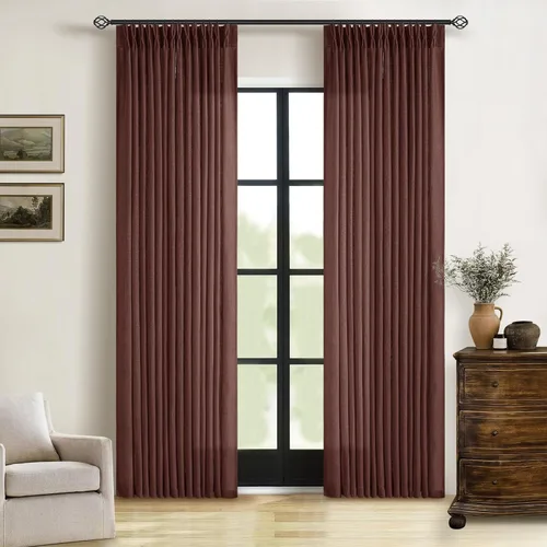 Miniatura 85 de Cortinas de lino natural con pliegues fruncidos de 120 pulgadas de largo para sala de estar, cortinas plisadas con ganchos y lengüeta trasera