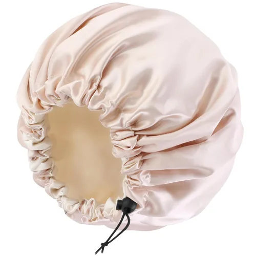 Miniatura 16 de Gorro de seda de satén para cabello rizado, gorro trenzado para dormir, para mujer, grande, doble capa ajustable (2 unidades, negro)