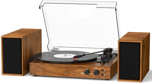 Reproductor de discos de vinilo con altavoces estéreo externos, tocadiscos vintage Bluetooth de 3 velocidades con altavoces apilables duales,