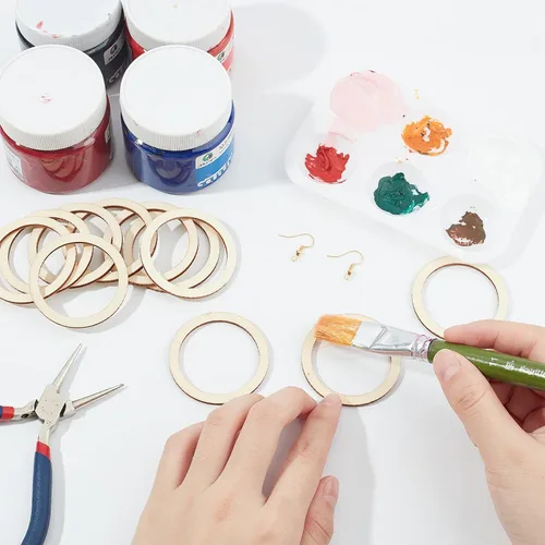 Miniatura 6 de NBEADS 100 piezas de madera sin terminar de 1.96 pulgadas con forma de anillos, adornos circulares, rebanadas de madera en blanco para pintura