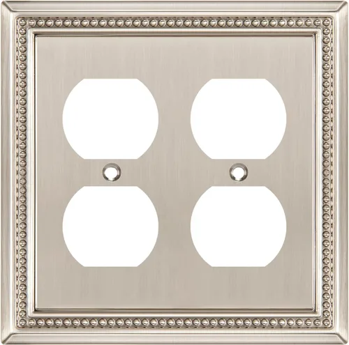 Henne Bery Sunken Pearls - Placa de pared decorativa resistente para interruptor, cubierta para tomacorrientes (doble dúplex, níquel satinado)