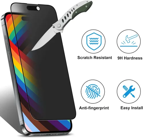 Miniatura 5 de Mothca Protector de pantalla mate de privacidad para iPhone 14 Pro Max de 6.7 pulgadas con pegatina de alineación, vidrio templado antiespía