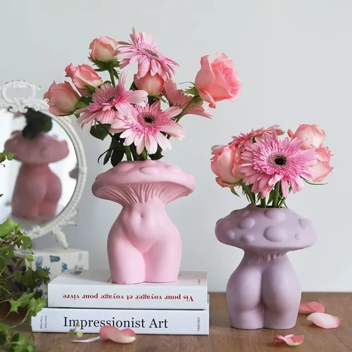 Miniatura 3 de GUGUGO Jarrón de Cuerpo Femenino de Hongo para Decoración, Decoración Bohemia Peculiar Única Linda y Divertida para el Hogar y el Baño, Jarrón