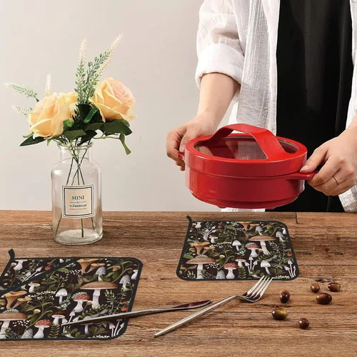 Miniatura 6 de Juego de 2 soportes para ollas de setas y hojas, resistentes al calor, para microondas, horno, horno, platos y barbacoa
