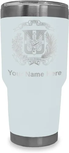 Miniatura 14 de LaserGram Taza aislada al vacío de 20 onzas, escudo de armas, República Dominicana, grabado personalizado incluido (gris)