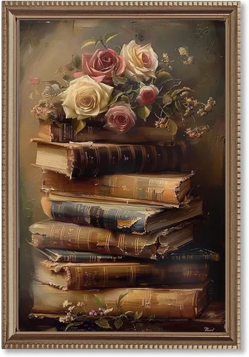 Lienzo decorativo para pared, diseño floral victoriano, póster de la academia, pintura de libros vintage, impresión floral oscura, 16 x 24 pulgadas,