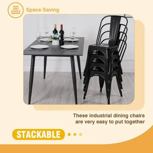 Miniatura 7 de PayLessHere Juego de 2 sillas de comedor modernas de metal industrial, 18 pulgadas, color negro, apilables, capacidad de peso de 330 libras