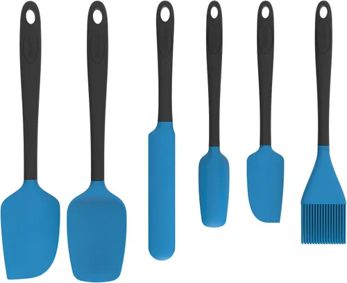 Juego de espátulas de silicona, 6 utensilios de cocina de grado alimenticio con cepillo de silicona, resistentes al calor, aptos para lavavajillas,