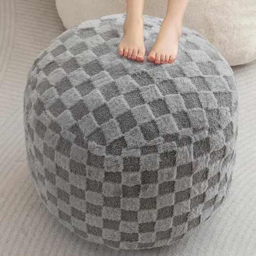 Miniatura 29 de HIGOGOGO Puf Otomán Redondo Relleno, Pufs de Pana con Relleno de Trozos de Espuma, Puf Peludo y Esponjoso Reposapiés Otomán de Almacenamiento, 20 X