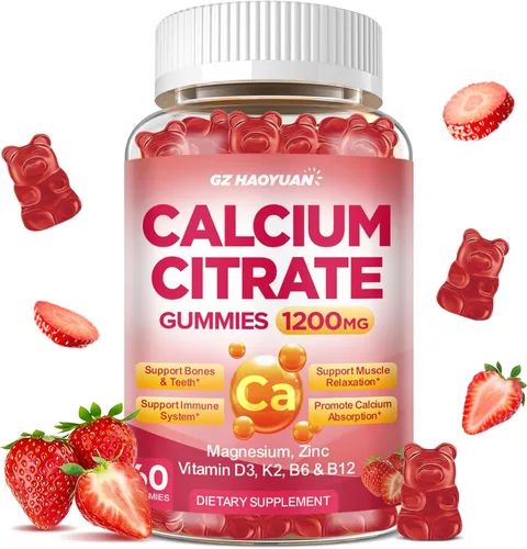 Miniatura 18 de Gomitas de citrato de calcio - Suplementos de 1200 mg de calcio en gomitas para mujeres y hombres con vitamina D3, K2, magnesio, zinc de alta